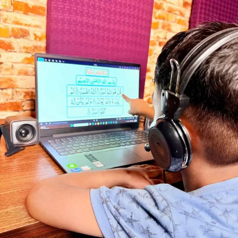This boy is taking Quran classes from the USA